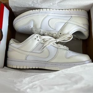 Brand new, never been worn Nike low dunk white/ sail white, size 8.5